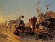 Rastendes Beduinenpaar mit Araberpferden unknow artist